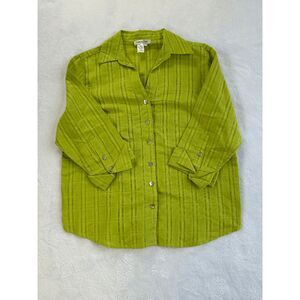 Coldwater Creek Linen/Cotton Blend Lightweight Lime Green Button Down, Size L